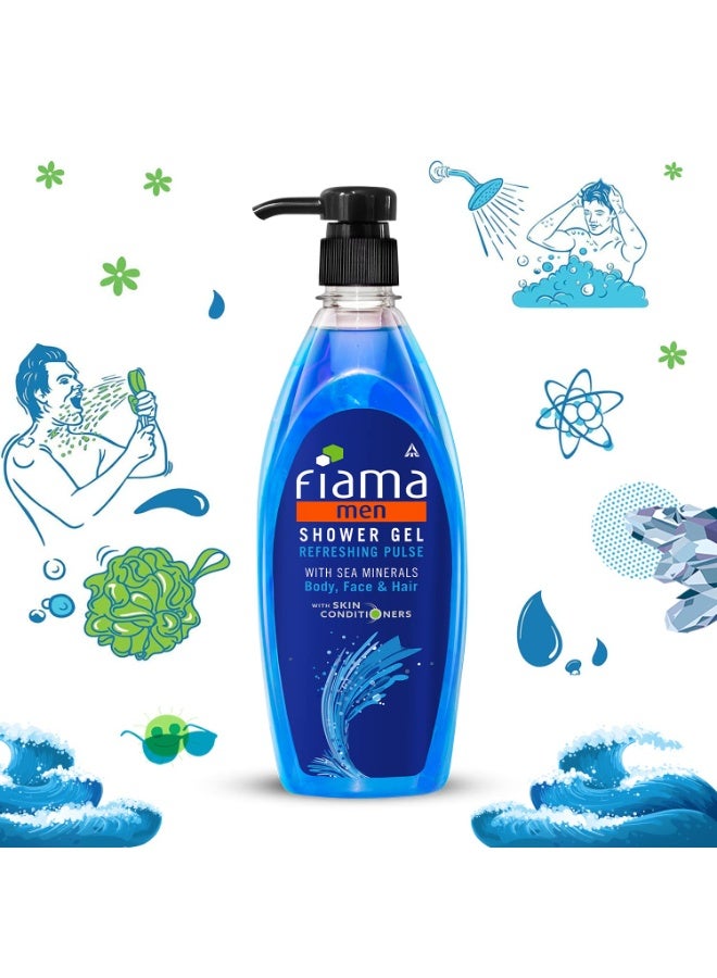 Fiama Men Refreshing Pulse Body Wash Shower Gel, 500ml, Body Wash for Men with Skin Conditioners & Sea Minerals for Soft & Refreshed Skin, Mens Moisurising Bodywash for Dry Skin - Image 3
